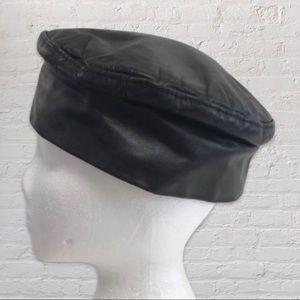 Vintage My So Called Life unisex black leather beret biker pillbox cap hat sz M